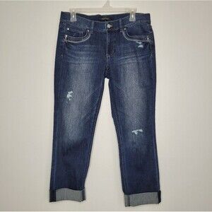 White House Black Market slim ankle cuffed hem bling jeans size 8